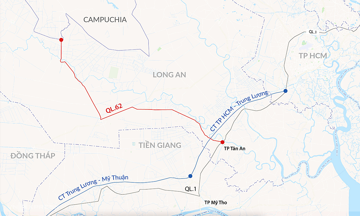 Hướng tuyến quốc lộ 62: Đồ họa: Đăng Hiếu