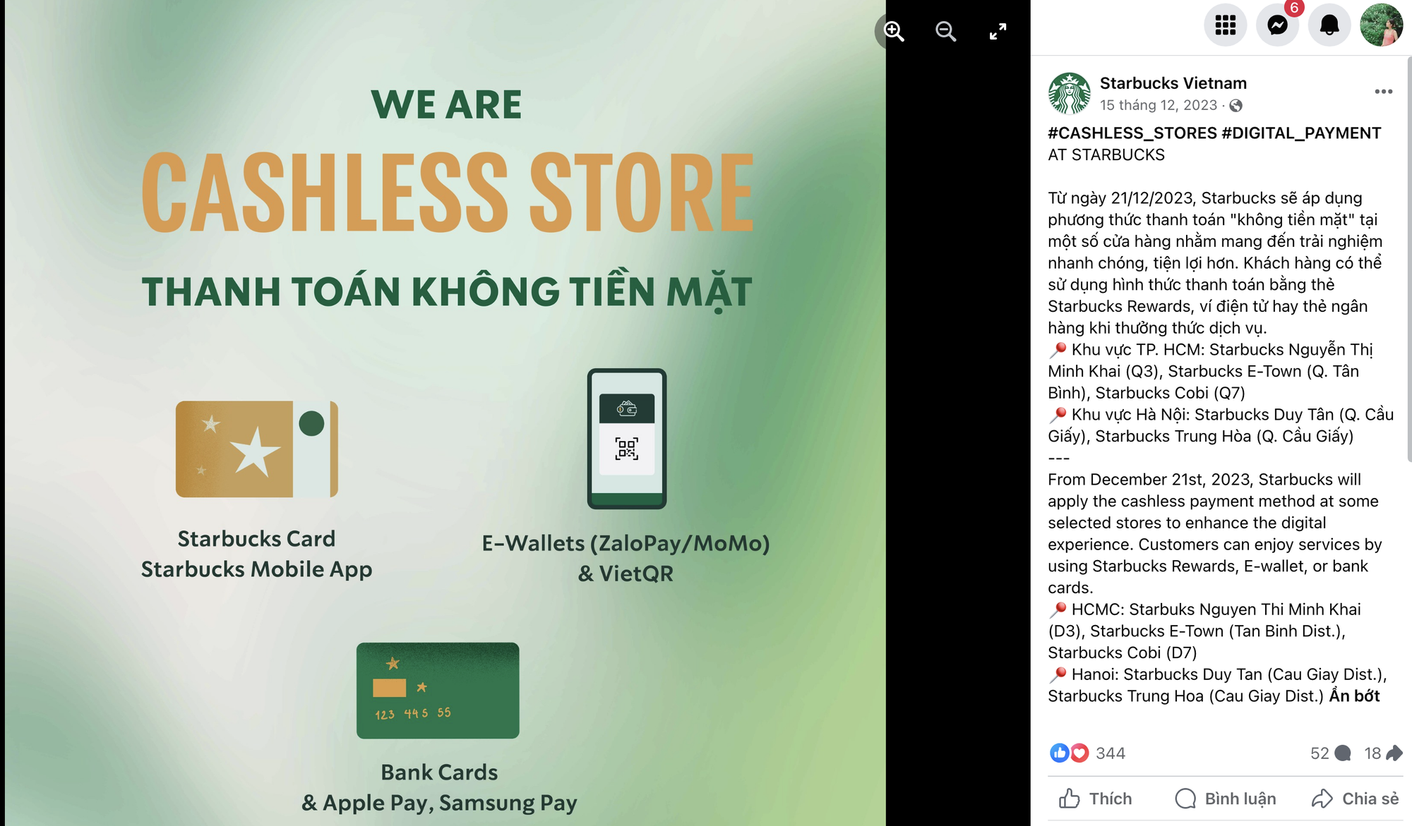 Một chuỗi cà phê từ chối thanh toán tiền mặt- Ảnh 2. Theo Starbucks, việc chuyển qua hình thức thanh toán 100% không tiền mặt mang đến trải nghiệm nhanh chóng, tiện lợi hơn cho khách hàng - Ảnh: Chụp màn hình
