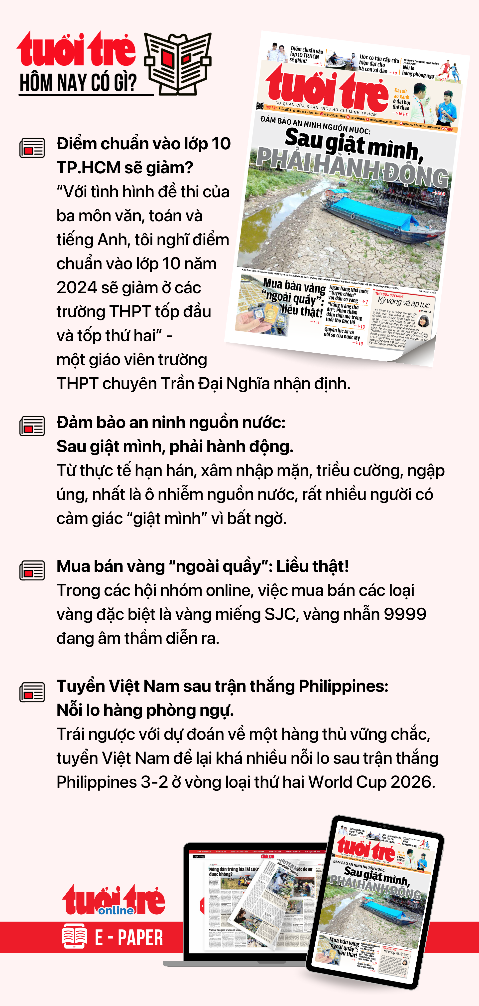 Tin tức sáng 8-6: Việt Nam là đối tác thương mại lớn thứ 2 của Campuchia- Ảnh 9. Tin tức chính trên Tuổi Trẻ nhật báo hôm nay 8-6. Để đọc Tuổi Trẻ báo in phiên bản E-paper, mời bạn đăng ký Tuổi Trẻ Sao TẠI ĐÂY