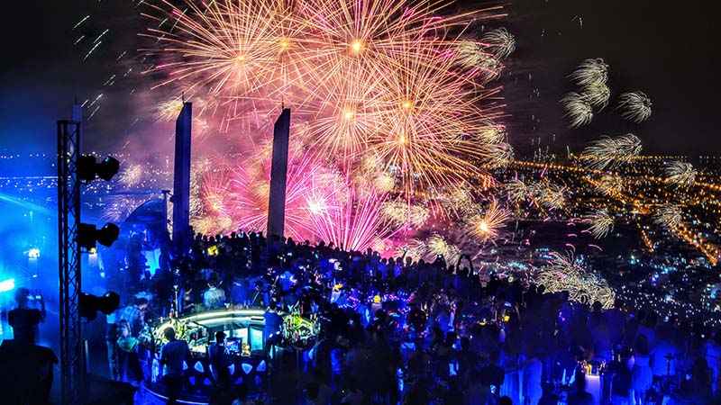 Màn trình diễn pháo hoa năm 2019 nhìn từ Sky 36 bar. Ảnh:danangfantasticity.