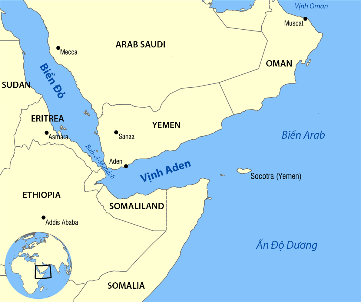Vị trí Biển Đỏ, Vịnh Aden. Đồ họa: Wikimedia