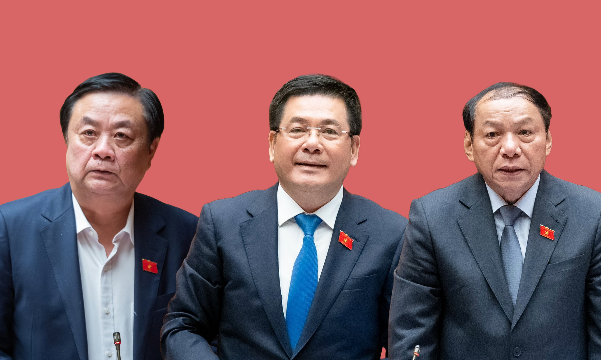 Từ trái qua, Bộ trưởng Nông nghiệp và phát triển nông thôn Lê Minh Hoan; Bộ trưởng Công Thương Nguyễn Hồng Diên; Bộ trưởng Văn hóa, Thể thao và Du lịch Nguyễn Văn Hùng.