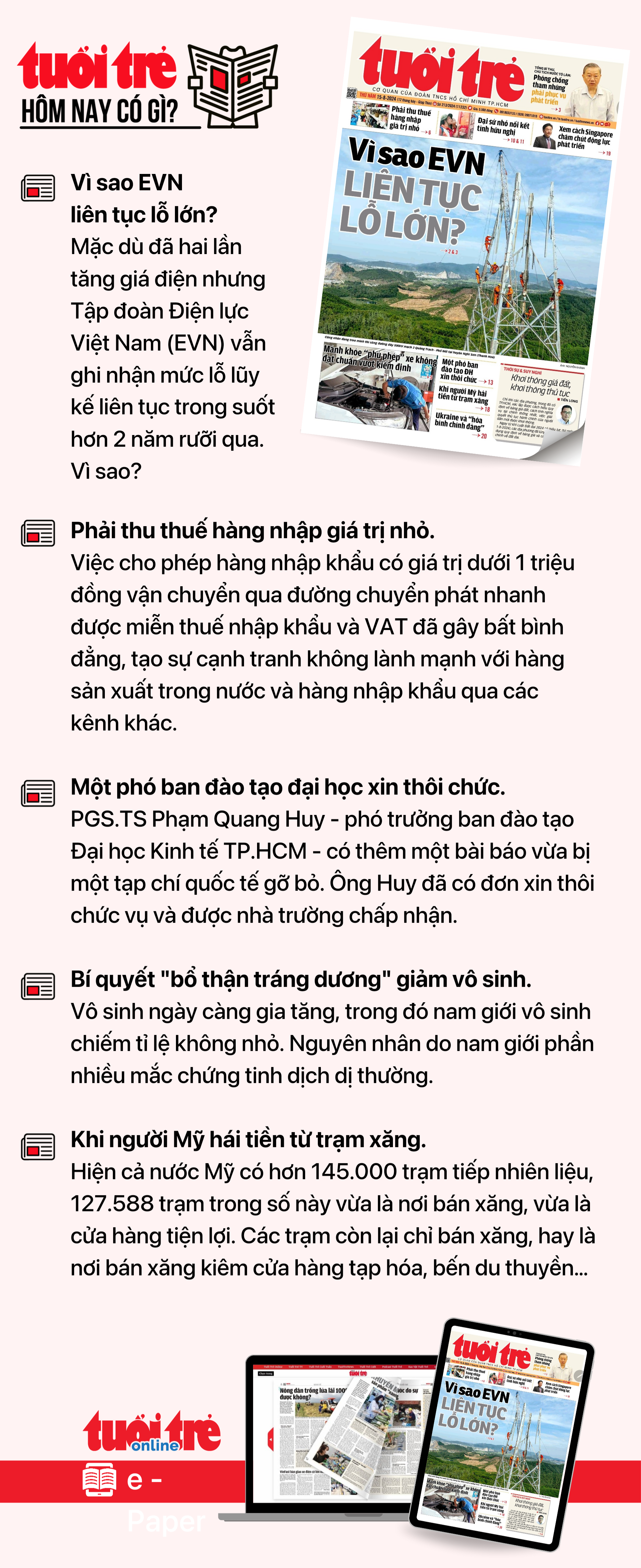 Tin tức sáng 15-8: Cấm xe nhiều đường trung tâm TP.HCM cuối tuần- Ảnh 7. Tin tức chính trên Tuổi Trẻ nhật báo hôm nay 15-8. Để đọc Tuổi Trẻ báo in phiên bản E-paper, mời bạn đăng ký Tuổi Trẻ Sao TẠI ĐÂY