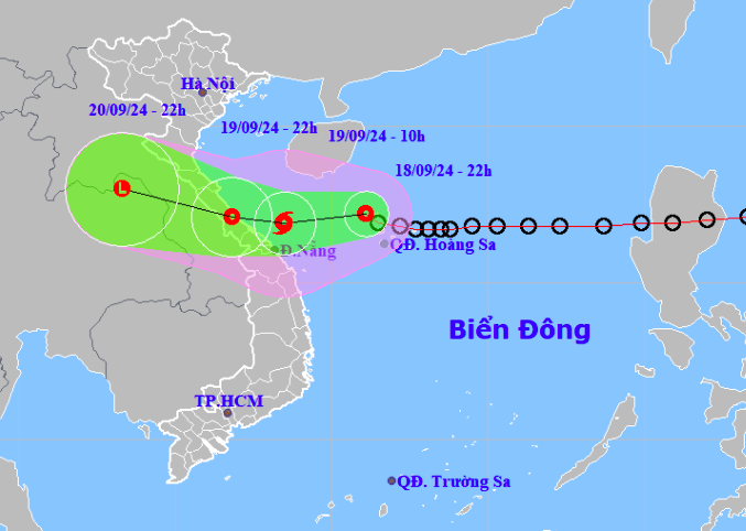 Dự báo hướng đi và vùng ảnh hưởng của áp thấp nhiệt đới. Ảnh: NCHMF