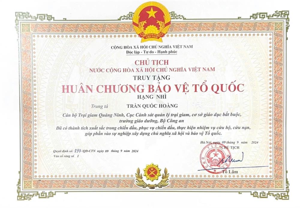 Hoàng đã hy sinh khi làm nhiệm vụ trong bão Yagi. Ảnh: Bộ Công an