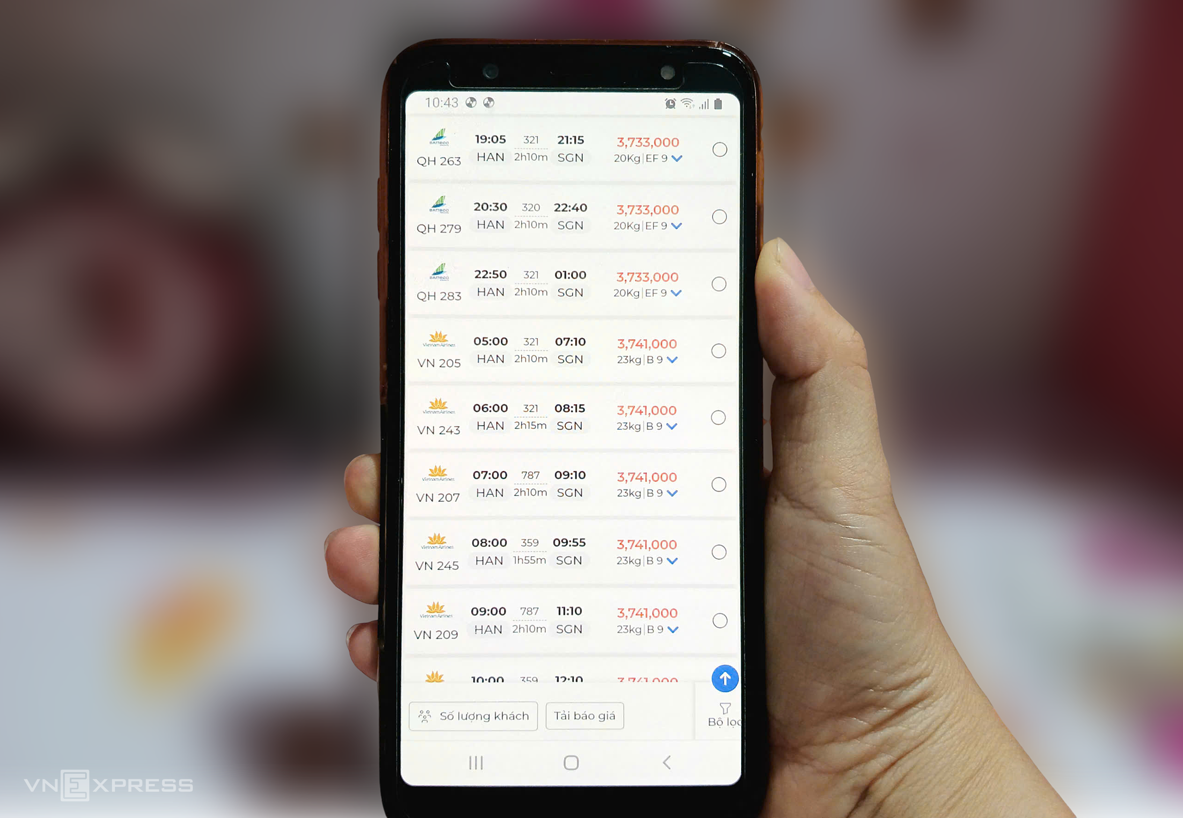 Giá vé máy bay Tết chặng Hà Nội - TP HCM ngày 2/2/2025 (tức 5/1 Tết Nguyên Đán). Ảnh: Thi Hà