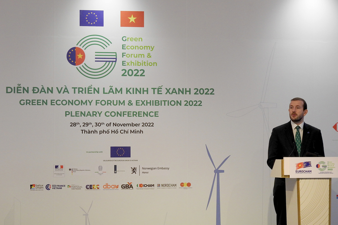 Ông Virginijus Sinkevicius, Cao ủy Liên minh châu Âu phát biểu tại sự kiện năm 2022. Ảnh: Eurocham