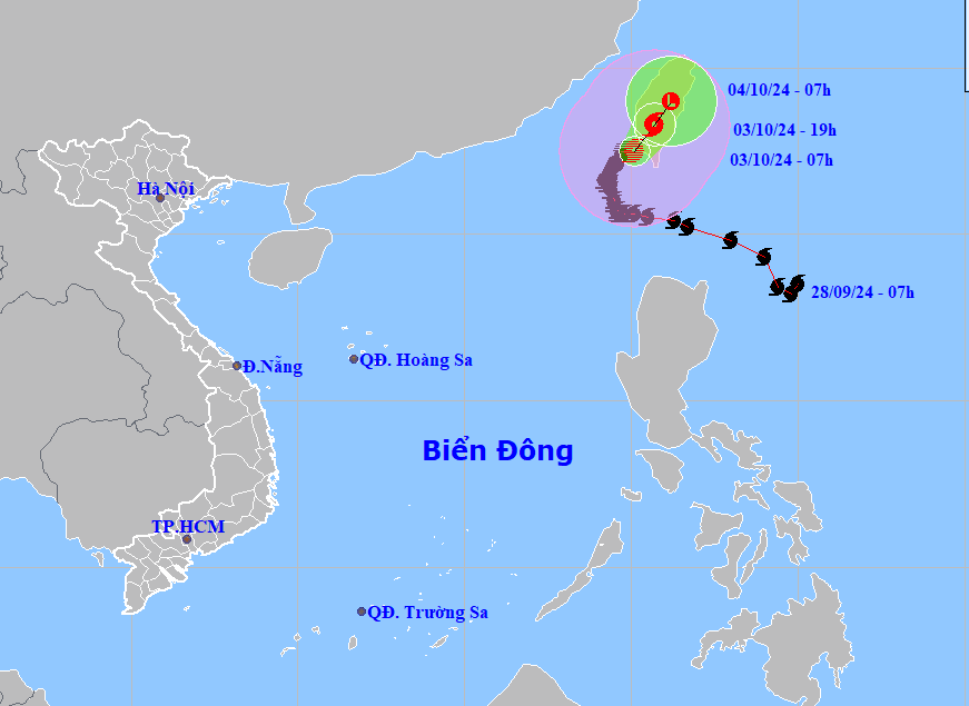 Dự báo hướng đi của bão Krathon. Ảnh: NCHMF