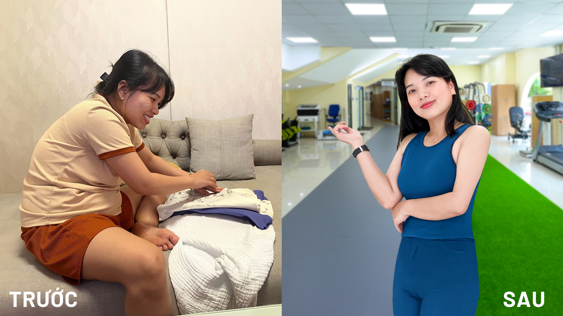 Chị Thảo trước và sau ba tháng giảm cân. Ảnh: Bệnh viện Đa khoa Tâm Anh