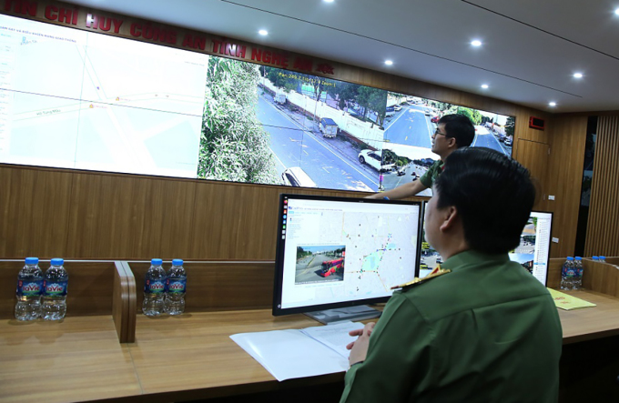 Hệ thống giám sát bao gồm nhiều màn hình cỡ lớn sẽ đặt tại Trung tâm chỉ huy Công an tỉnh Nghệ An. Ảnh: Cao Loan