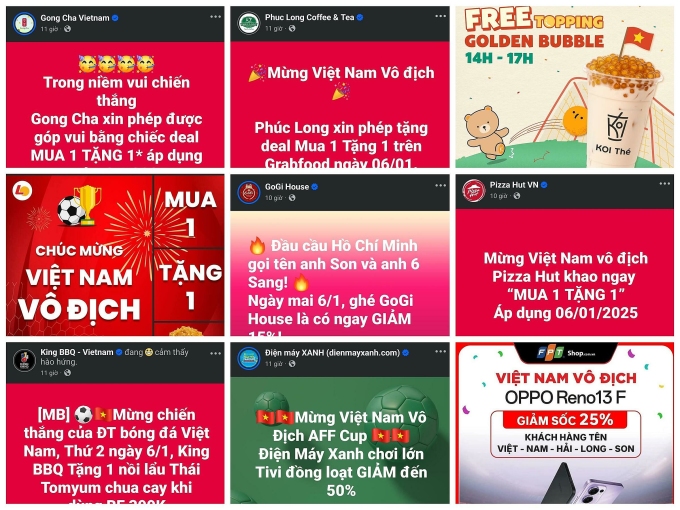 Nhiều thương hiệu tung khuyến mãi mừng tuyển Việt Nam chiến thắng tối hôm qua. Ảnh chụp màn hình
