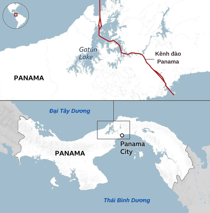 Vị trí kênh đào Panama. Đồ họa: BBC