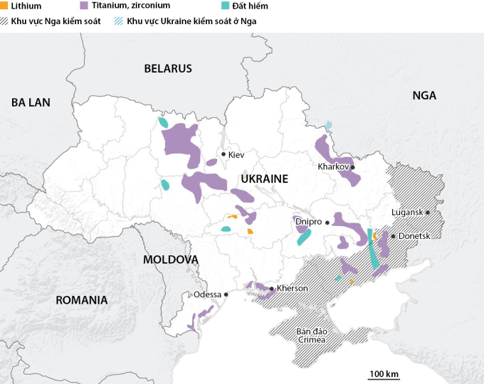 Vị trí các khu vực có khoáng sản ở Ukraine. Đồ họa: WSJ