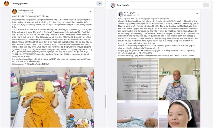 Các bài viết có nội dung lừa đảo do Thành biên soạt và dùng tài khoản mạo danh ni sư, cha xứ đưa lên mạng xã hội. Ảnh Chụp màn hình