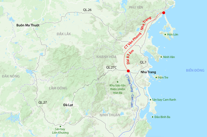 Hướng tuyến cao tốc Vân Phong - Nha Trang. Đồ họa: Khánh Hoàng