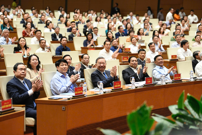 Lãnh đạo Đảng, Nhà nước dự hội nghị tại điểm cầu Diên Hồng, Nhà Quốc hội. Ảnh: Hoàng Phong