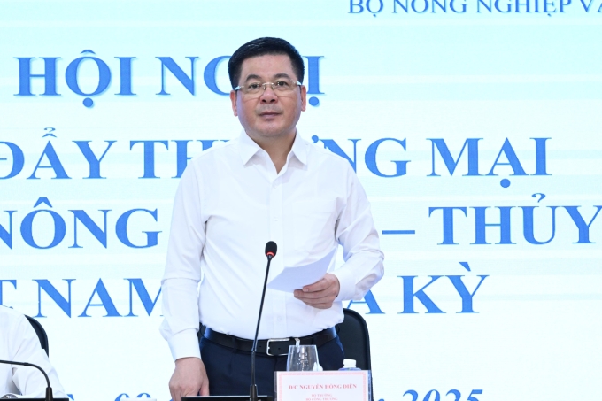 Bộ trưởng Công Thương Nguyễn Hồng Diên phát biểu tại cuộc họp với các hiệp hội, doanh nghiệp nông lâm thuỷ sản, ngày 9/5. Ảnh: MOIT