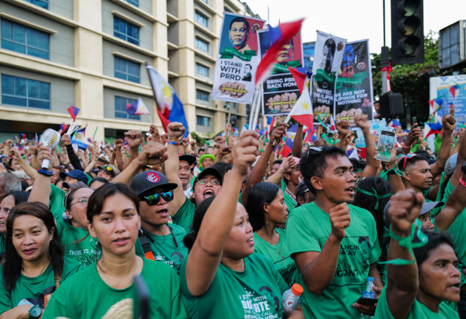 Người ủng hộ ông Rodrigo Duterte tuần hành tại thành phố Davao kêu gọi ICC thả cựu tổng thống Philippines tại Davao ngày 28/4. Ảnh: AFP