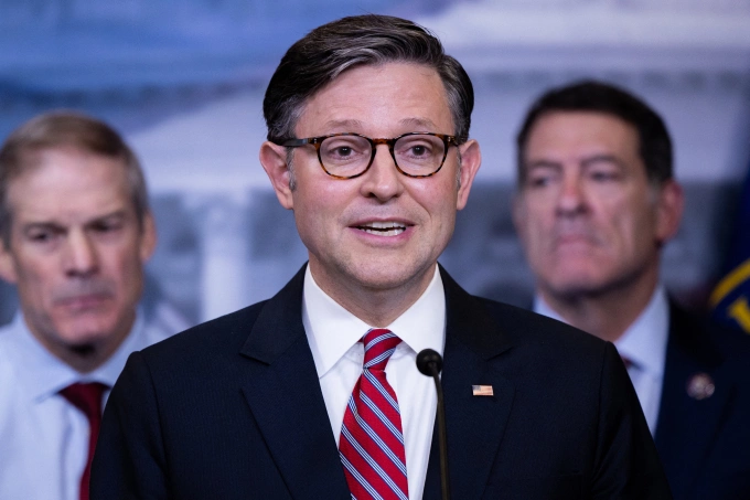 Chủ tịch Hạ viện Mỹ Mike Johnson phát biểu tại Washington ngày 20/5. Ảnh: AFP