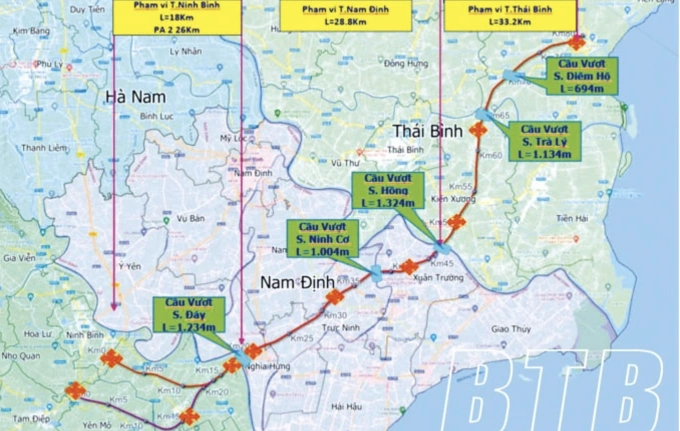 Hướng tuyến cao tốc đi qua Nam Định, Thái Bình. Ảnh: Thaibinh.gov