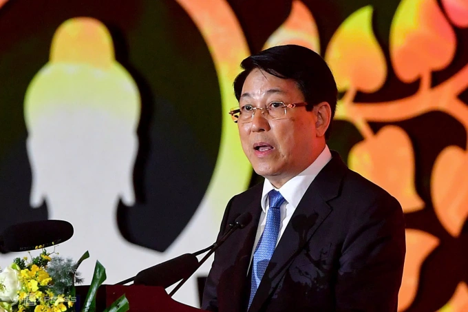 Chủ tịch nước Lương Cường phát biểu tại lễ khai mạc đại lễ Vesak 2025. Ảnh: Thanh Tùng