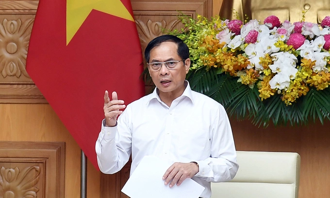 Phó thủ tướng Bùi Thanh Sơn phát biểu tại cuộc họp, ngày 19/5. Ảnh: VGP
