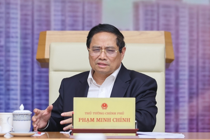 Thủ tướng Phạm Minh Chính chủ trì cuộc họp Thường trực Chính phủ về quản lý thị trường vàng chiều tối 24/5. Ảnh: VGP